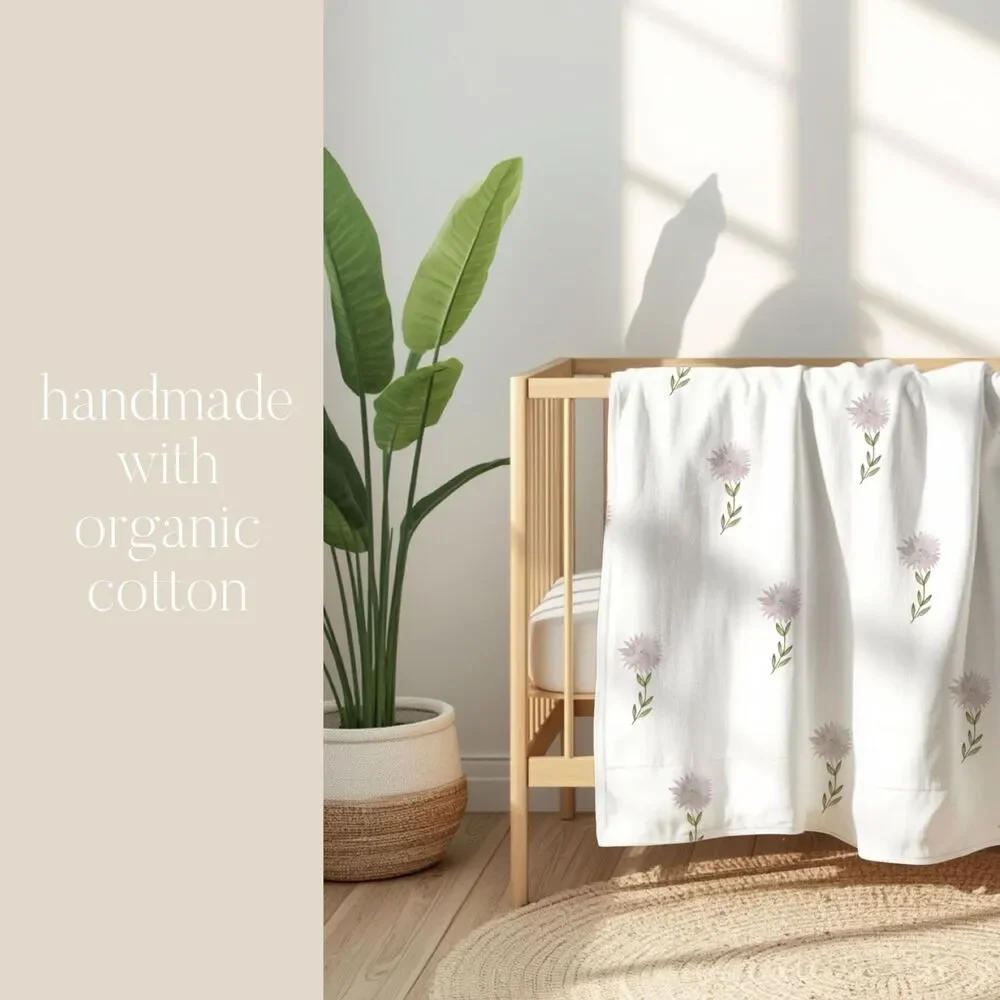 Organic Cotton Baby Blanket | Birth Month Flower Gift September Purple Aster